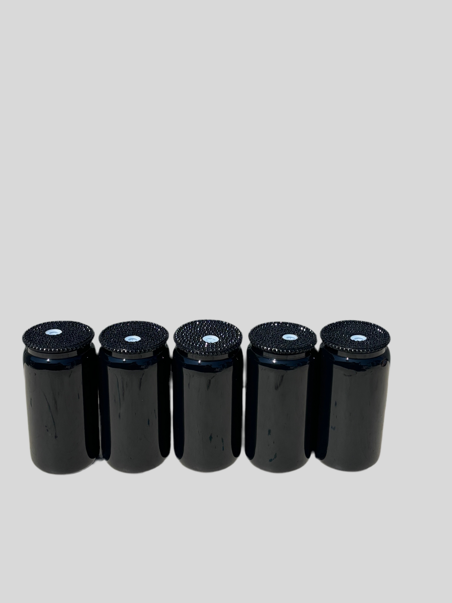 Black glass 16oz with rhinestone lid (5pk)