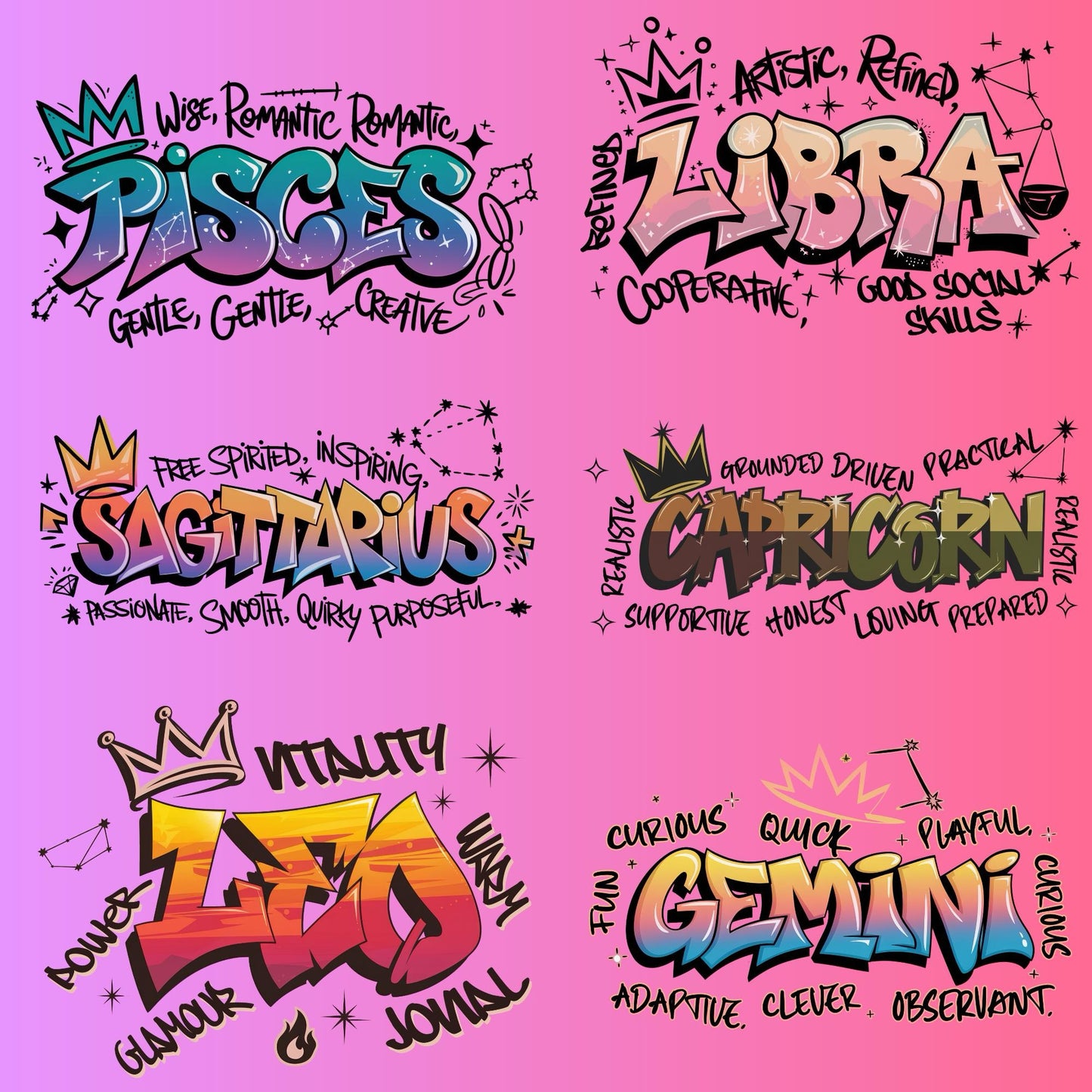 Airbrush Zodiac Words Only Bundle 12pk