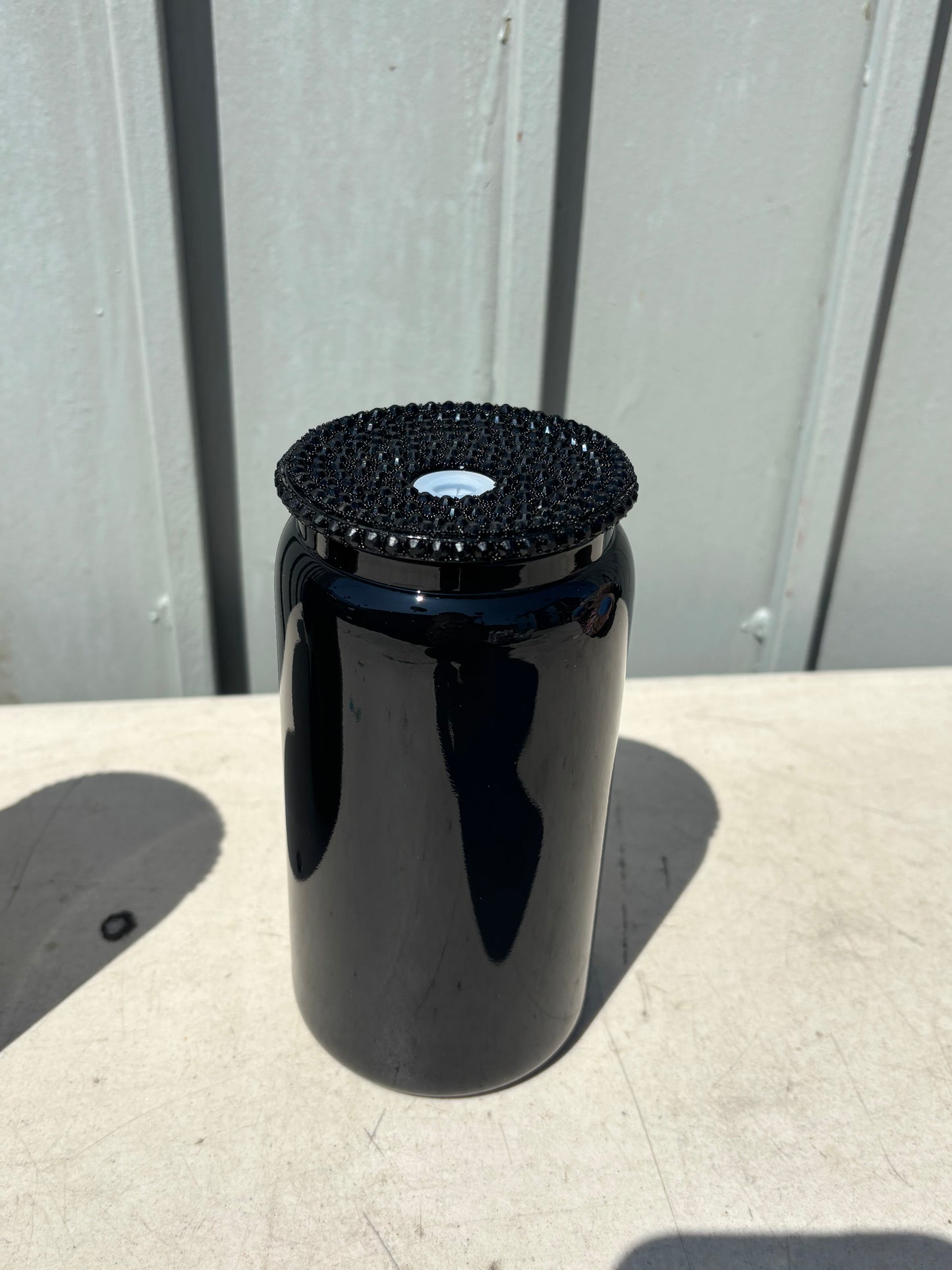 Black glass 16oz with rhinestone lid (5pk)