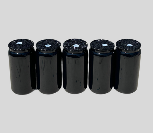 Black glass 16oz with rhinestone lid (5pk)