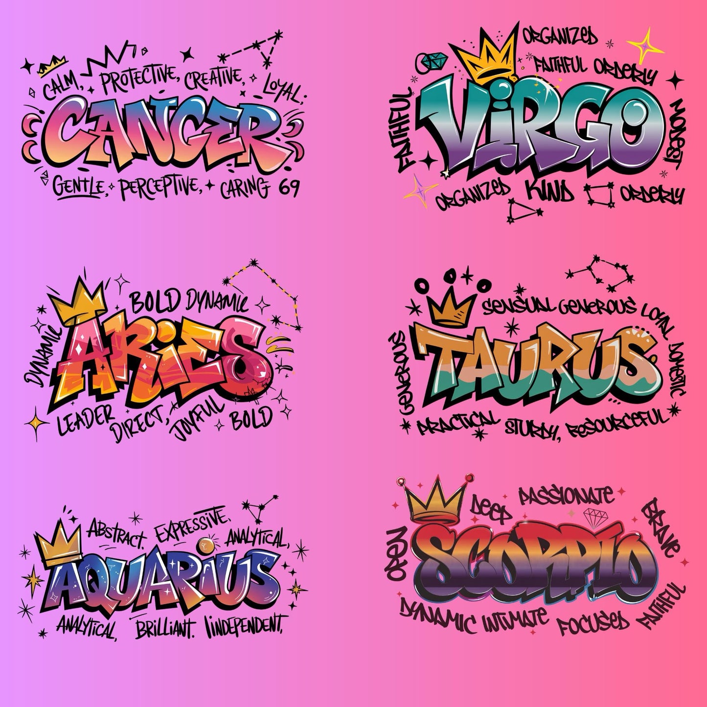 Airbrush Zodiac Words Only Bundle 12pk